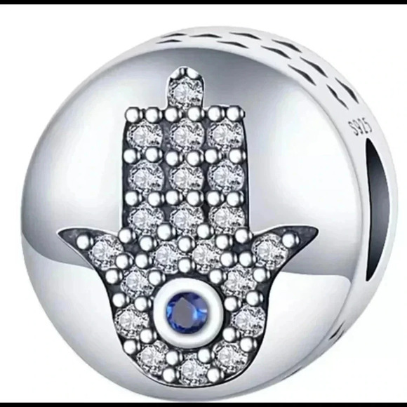 S925 Stamped Sterling Silver Hamsa Hand Charm - Picture 1 of 5